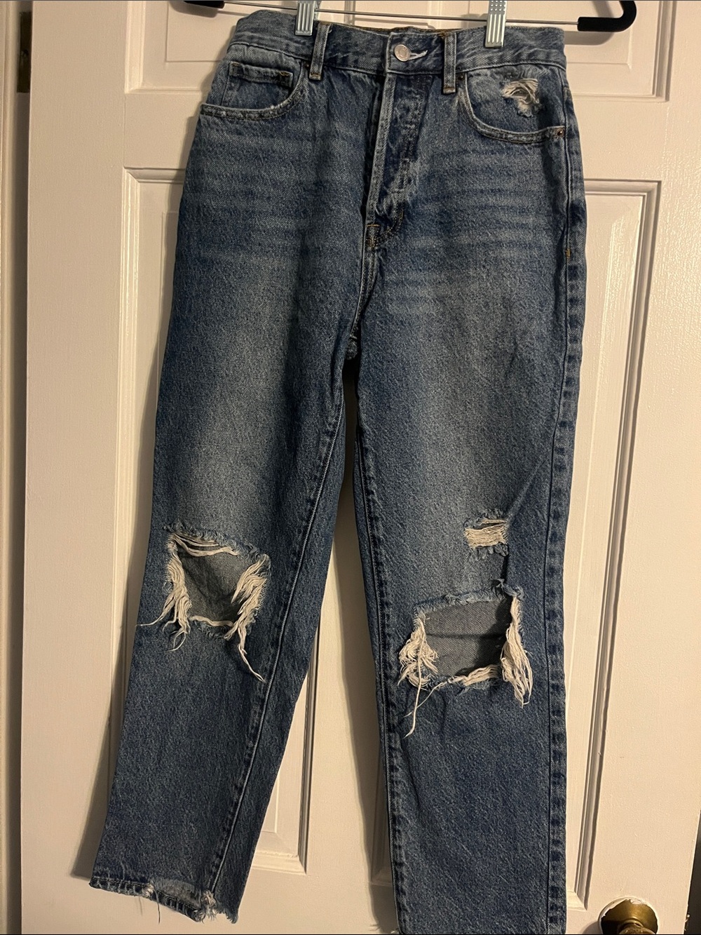 High-Rise Straight Distressed Women’s Jeans - Blue